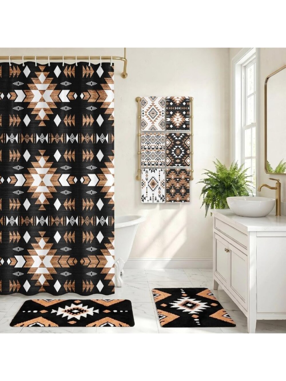 Boho Tribal Aztec Bathroom Decor Set of 9 - Stylish Home Accessories